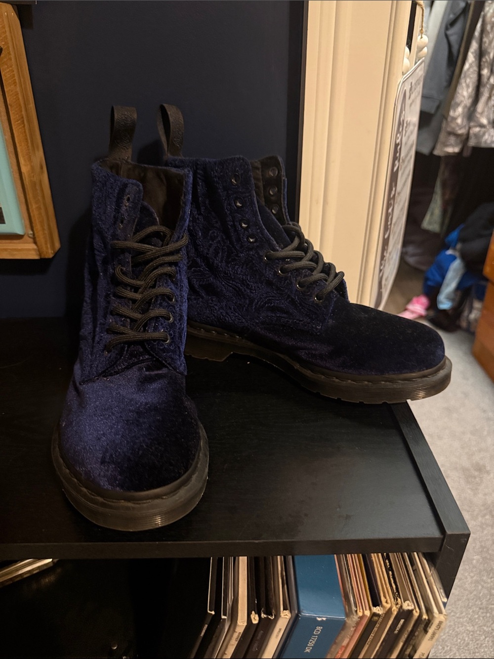 Women’s Navy Velvet Lace-Up Dr. Marten Boots